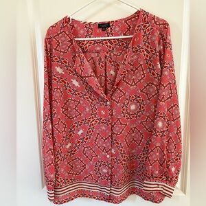 Talbots Red Geometric Blouse